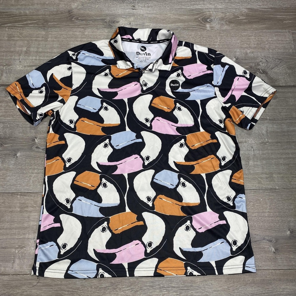 Duvin Polo Shirt‎ Mens XL Pelican Print Colorful Golf Button Have A Day